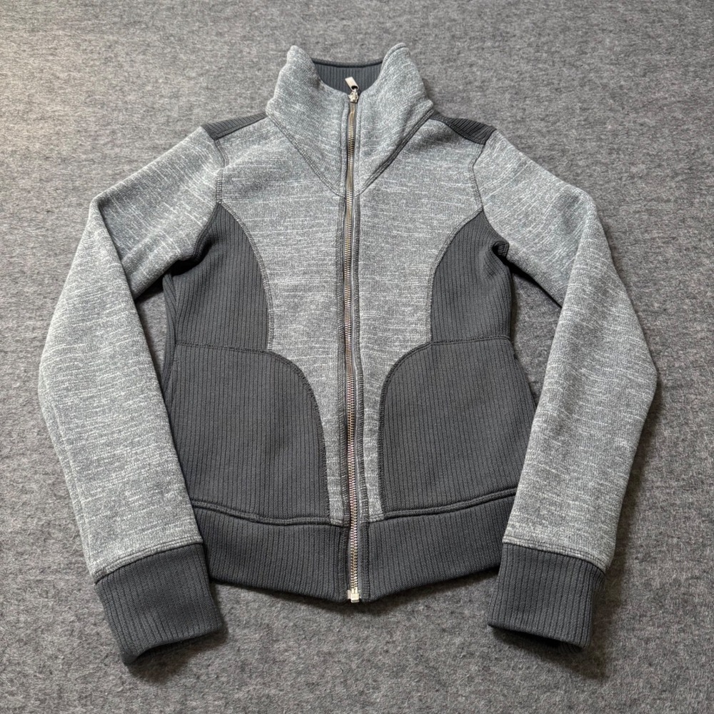 Prana Women XS Gray Space Dye Ribbed Full Zip Funnel Neck Athletic Jacket